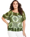 Capture a bohemian spirit with MICHAEL Michael Kors' short sleeve plus size peasant top.