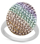 A gradation of color adorns Kaleidoscope's glam cocktail ring. Crafted in sterling silver, ring highlights light peach, green, blue and lavender crystals with Swarovski Elements. Size 6, 7, 8 and 9.