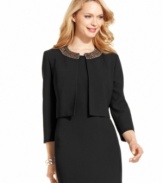 Kasper's chic cropped jacket can be worn over a sheath dress or with a pair of crisp trousers. The collarless beaded neckline adds a stylish touch that's perfect for dressing up your simple staples.