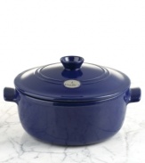 A flair for design. Emile Henry's innovative clay casserole dish has been specially developed for its exceptional resistance to heat, allowing it be placed directly on a flame without cracking or breaking. The ventilated lid allows juices to circulate for moist, tastier entrees. 5-1/2 quart capacity, 10 diameter.