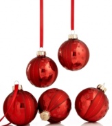 Simply brilliant, Martha Stewart Collection Christmas ornaments will be an annual favorite in glass that's striped and spotted with burgundy glitter.