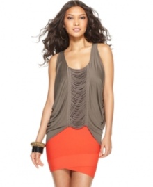 Fringe adds an on-trend frontier feel to this BCBGMAXAZRIA tank -- perfect for a dressing up denim! Fringe adds an on-trend frontier feel to this BCBGMAXAZRIA tank -- perfect for a dressing up denim!
