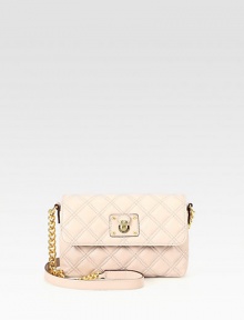 Elegant diamond-quilted leather style with a chain and leather shoulder strap. Chain and leather shoulder strap, 23 drop Snap flap close with push-lock accentOne outside open pocket under flapTwo inner compartments8 credit card slotsLeather and canvas lining7½W X 6H X 2DMade in Italy Elegant diamond-quilted leather style with a chain and leather shoulder strap. Chain and leather shoulder strap, 23 drop Snap flap close with push-lock accentOne outside open pocket under flapTwo inner compartments8 credit card slotsLeather and canvas lining7½W X 6H X 2DMade in Italy
