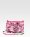 Sumptuous leather woven in a unique box-link pattern lends textured appeal to this sleek top-zip bag.Chain and leather shoulder strap, 23 dropTop zip closureOne inside zip pocketOne inside open pocketCotton lining8W X 5½H X 1DImported