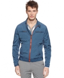 Perfect for your pring style, this zip-front jacket from Kenneth Cole New York give your light weight layered look a boost. Perfect for your pring style, this zip-front jacket from Kenneth Cole New York give your light weight layered look a boost.