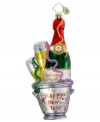 Celebrate from now 'til New Year's. Christopher Radko's Champagne Wishes ornament is one more reason to toast the season, with a bottle of bubbly and toasting flutes for two in Polonaise glass.