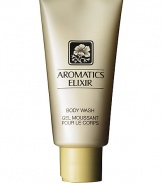 A shimmering gold gel that gently washes the body with fragrance. For shower or bath. 6.7 oz. 