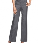 A work wardrobe essential: the pinstriped pant. Calvin Klein made this petite pair especially chic with a tailored tab closure at the waist and a wide leg silhouette.