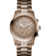 A classic design with a modern hue: this GUESS watch is built with chronograph dials with stopwatch and international time functions.