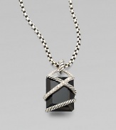 From the Cable Wrap Collection. Dazzling diamonds and beautiful, sterling silver cables surround this emerald-cut black onyx stone. Black onyxDiamonds, .25 tcwSterling silverSize, about ¾ Sterling silver baleImported Please note: Chain sold separately. 