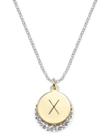 Letter perfection. This sterling silver necklace holds a pendant set in 14k gold and sterling silver plated topped with an X and adorned with crystal for a stunning statement. Approximate length: 18 inches. Approximate drop: 7/8 inch. Approximate drop width: 5/8 inch. Letter perfection. This sterling silver necklace holds a pendant set in 14k gold and sterling silver plated topped with an X and adorned with crystal for a stunning statement. Approximate length: 18 inches. Approximate drop: 7/8 inch. Approximate drop width: 5/8 inch.