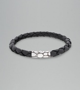 Black leather cord bracelet with signature kali clasp in sterling silver. 9 long Handmade in Indonesia
