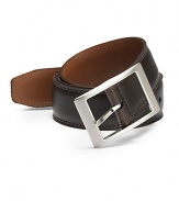 THE LOOKGlazed leather designMetal square buckleNotch closureTHE MEASUREMENTWidth, 1¾THE MATERIALItalian leatherORIGINMade in CanadaThis item was originally available for purchase at Saks Fifth Avenue OFF 5TH stores. 