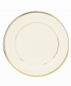 From the Lenox Dimension collection, classic Eternal dinnerware elegantly accents the table. In ivory china with rich gold trim, Eternal is offered in a complete selection of pieces. Coordinating Encore Gold stemware is also available. Qualifies for Rebate
