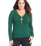 Zip up your casual style with MICHAEL Michael Kors' striped plus size top-- pair it with your go-to jeans.