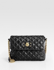 Quilted leather design has a soft texture and a goldtone hardware pushlock embellishment on the flap. Chain-link and leather strap, 13 drop Magnetic flap closure Center zipper compartment and zipper pocket Cotton lining 9½W X 8½H X 3D Made in Italy Quilted leather design has a soft texture and a goldtone hardware pushlock embellishment on the flap. Chain-link and leather strap, 13 drop Magnetic flap closure Center zipper compartment and zipper pocket Cotton lining 9½W X 8½H X 3D Made in Italy