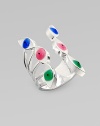 An adjustable piece that features three different color eyes on both sides. Sterling silver Width, about 1 Made in Italy 