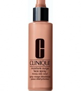 Moisture Surge Face Spray Thirsty Skin Relief. Water your skin. Take along a refreshing face spray for showers of thirsty skin relief. Bursting with moisture and active aloe. But not a drop of oil. Rapidly replenishes skin's moisture level, restoring balance. Softens and soothes in a flash. 4.2 oz. HOW TO USE: Hold 10-12 inches from face. Close eyes and spray a light mist. Use in addition to daily moisturizer, under or over makeup, whenever skin feels thirsty. Avoid spraying into eyes.