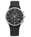 Prestigious timepiece style from Skagen Denmark -- with chronograph precision and rich black leather.