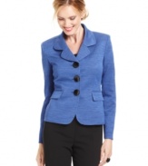 A petite jacket in variegated tweed fabric makes a fashionable statement in the boardroom and beyond, from Kasper.