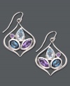 Cool off your look with a stylish splash. Sterling silver earrings feature intricate, cut-out teardrops that cradle London blue topaz (1-7/8 ct. t.w.), blue topaz (1-5/8 ct. t.w.) and amethyst (1-1/10 ct. t.w.). Approximate drop: 1-1/4 inches.