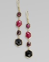 From the Modern Rock Candy® Collection. A delicately crafted piece with four faceted semi-precious stones set in 18k gold to create a wonderfully unique style. 18k goldRuby, garnet, onyx and rhodoliteHook backDrop, about 2¼Imported 