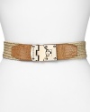 Expand your waist-contouring collection with this MICHAEL Michael Kors straw and leather belt. This luxe accessory cinches around your favorite maxi dress for resort-ready chic.