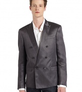 THE LOOKNotch lapelFront button closureLong concealed button cuff sleeves Chest pocketSeam detailsDouble breasted decorative buttonsFront flap pocketsOne inside button pocketTwo inside open pocketsBack vented hemTHE MATERIAL55% rayon/45% ramieFully linedCARE & ORIGINDry clean Made in Italy