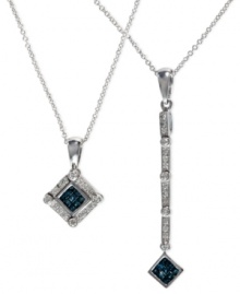 Extended elegance. This 14k white gold necklace from Diversa by EFFY Collection gets a stylish touch with a convertible pendant made of round-cut and square-cut blue (1/4 ct. t.w.) and white (1/6 ct. t.w.) diamonds. Approximate length: 18 inches. Approximate drop length: 5/8 inch, or 1/2 inch. Approximate drop width: 3/8 inch. Extended elegance. This 14k white gold necklace from Diversa by EFFY Collection gets a stylish touch with a convertible pendant made of round-cut and square-cut blue (1/4 ct. t.w.) and white (1/6 ct. t.w.) diamonds. Approximate length: 18 inches. Approximate drop length: 5/8 inch, or 1/2 inch. Approximate drop width: 3/8 inch.