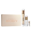 Burberry Body is an effortlessly sensual, feminine fragrance. Experience Burberry Body's eclectic combination of luxurious ingredients with the Eau de Parfum Holiday Gift Set, featuring an Eau de Parfum 2.8 fl. oz., Body Milk 1.1 fl. oz., and Eau de Parfum Deluxe Miniature .15 fl. oz..