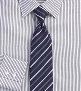 Fine stripes lend a subtle touch of color to superior Italian silk. Silk Dry clean Made in Italy 