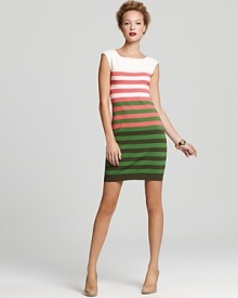 Vibrant stripes create a smashing look on this knit Milly dress--a look to wear now with booties and later with pumps. Add a cardi or blazer as the temperature drops and work the style all week long.