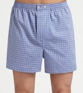 Utterly soft cotton finished in a classic plaid pattern and an adjustable waist for added comfort.Two-button elastic waistbandInseam, about 3½CottonMachine washImported