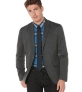 Heathering adds texture to this blazer from Perry Ellis, giving it style for both your formal and casual looks.