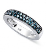 Beautiful in blue. This sterling silver stackable ring sparkles with round-cut blue diamonds (1/2 ct. t.w.) adding a lustrous touch. Size 5, 6, 7, 8 and 9.