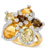 Clustered chic. Le Vian brings together oval and round smokey quartz (9/10 ct. t.w.), oval lemon quartz (1-9/10 ct. t.w.) and oval-cut citrine (2-1/3 ct. t.w.), offset by round-cut diamonds (3/8 ct. t.w.) for a stunning look. Set in 14k gold. Size 7.