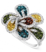 Make a colorful splash. Le Vian's Mixberry™ flower ring brings together round-cut diamonds in white (3/4 ct. t.w.), red (1/6 ct. t.w.), blue (1/3 ct. t.w.), yellow (1/4 ct. t.w.) and green (1/3 ct. t.w.) for a vibrant effect. Ring set in 14k white gold. Approximate diameter: 3/4 inch. Size 7.