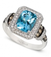 Simply stunning. Le Vian's ring, set in 14k white gold, gives a cushion-cut aquamarine (1-1/2 ct. t.w.), with round-cut white (1/5 ct. t.w.) and chocolate (1/4 ct. t.w.) diamonds enhancing the appeal. Size 7.