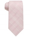 With a subtle plaid pattern and modern skinny construction, this Perry Ellis silk tie adds a punch of texture to your look.