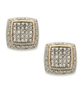Sparkling and stunning. Victoria Townsend's cushion-cut earrings, set in 18k gold over sterling silver, dazzle with diamond accents providing a radiant touch. Approximate drop: 3/8 inch.