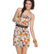 Add floral punch to your dress closet with this strapless number from American Rag! With a super sweet print and waist-cinching belt, this dress makes it easy to score cute style!