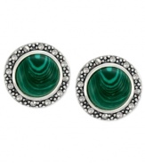 Look glamorous in green. Genevieve & Grace's round earrings, set in sterling silver, feature synthetic malachite (1-3/4 ct. t.w.) and marcasite to stunning effect. Approximate diameter: 5/8 inch.
