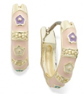 Blooming beauty. Lily Nily's hoop earrings, set in 18k gold over sterling silver, feature colorful enamel flowers for a vibrant touch. Item comes packaged in a signature Lily Nily Gift Box. Approximate drop: 1/2 inch. Approximate width: 1/5 inch.