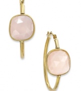 A touch of color livens any look. These stunning 10k gold hoop earrings feature square-cut pink chalcedony stones (5-1/5 ct. t.w.). Approximate drop: 1 inch.