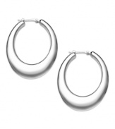 Shapely and stunning. These oval-shaped flat hoop earrings are available in a medium size and crafted in sterling silver for a subtle approach to elegance. Approximate drop: 1-3/8 inches. Approximate drop: 7/8 inch.