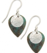 Patina with panache. Jody Coyote's sterling silver drop earrings are set in brass with a turquoise and brown finish for a classic, cool touch. Approximate drop: 1-1/4 inches.