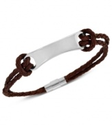 It's a wrap. This trendy, yet understated, men's wrap bracelet features two brown leather bands and a stainless steel plate and accents for a stylish last-minute touch. Approximate length: 8-1/4 inches.