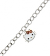 Face forward for fashion. Hello Kitty's sterling silver link necklace features an enamel charm with sparkling pink crystals for a look that's both whimsical and stylish. Approximate length: 7-1/2 inches. Approximate drop: 1/2 inch.