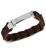 It's a wrap. This trendy, yet understated, men's wrap bracelet features a brown leather band and stainless steel clasp for a stylish last-minute touch. Approximate length: 8-1/4 inches.
