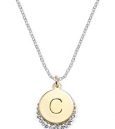 Letter perfection. This sterling silver necklace holds a pendant set in 14k gold and sterling silver plated topped with a C and adorned with crystal for a stunning statement. Approximate length: 18 inches. Approximate drop: 7/8 inch. Approximate drop width: 5/8 inch.
